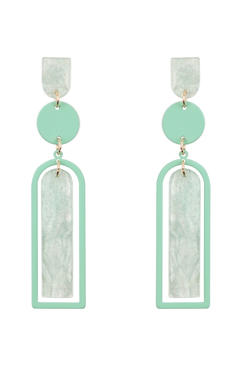 A1-2-3-ME90800MNT - GLITTER ARCH BAR ACETATE DROP EARRINGS-MINT/1PC (NOW $2.50 ONLY!)