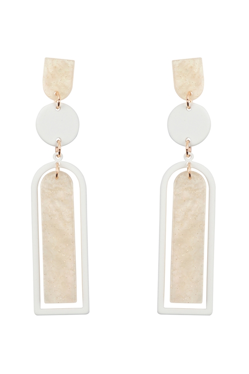 A1-2-3-ME90800WHT - GLITTER ARCH BAR ACETATE DROP EARRINGS-WHITE/1PC (NOW $2.50 ONLY!)
