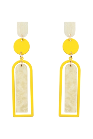 A1-23-ME90800YEL - GLITTER ARCH BAR ACETATE DROP EARRINGS-YELLOW/1PC (NOW $2.50 ONLY!)