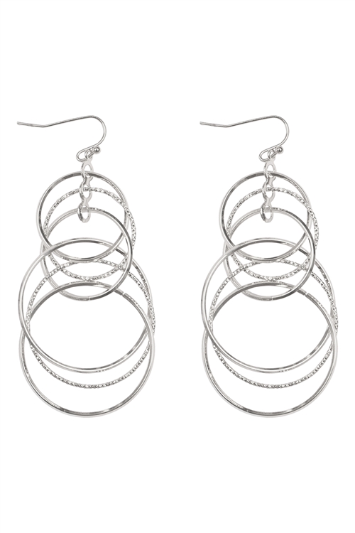 A3-1-2-ME90814RD - 6 WIRE CIRCLES LAYERED EARRINGS-SILVER/1PC