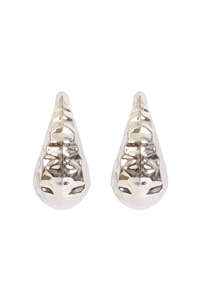 S4-4-5-ME91061RD - HAMMERED TEXTURE TEARDROP CCB EARRINGS-SILVER/1PC