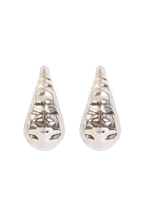 S4-4-5-ME91061RD - HAMMERED TEXTURE TEARDROP CCB EARRINGS-SILVER/1PC