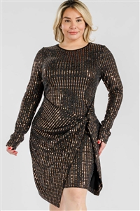 S38-1-1-MF-MD8604D-CPR - PLUS SIZE HOTFIX METALLIC STUDDED OVERLAYED DRESS- COPPER 2-2-2