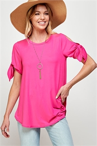 S38-1-1-MF-MT2534-FCH - OPEN SLEEVE AND RIBBON TIE ACCENT SOLID TOP- FUCHSIA 2-2-2