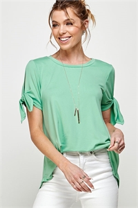 S38-1-1-MF-MT2534-LTJD - OPEN SLEEVE AND RIBBON TIE ACCENT SOLID TOP- JADE 2-2-2