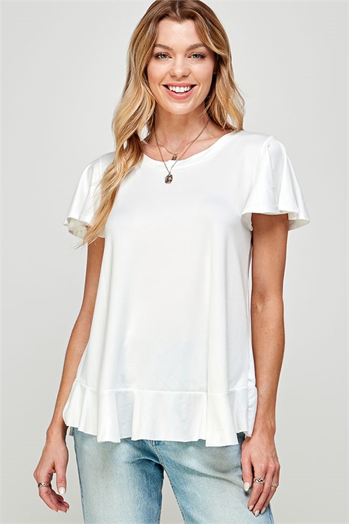 S38-1-1-MF-MT2537-IV - FLUTTER SLEEVE RUFFLE DETAIL SOLID TOP- IVORY 2-2-2