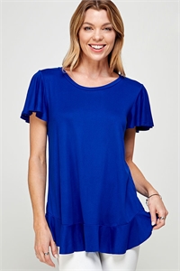 S38-1-1-MF-MT2537-RYLBL - FLUTTER SLEEVE RUFFLE DETAIL SOLID TOP- ROYAL BLUE 2-2-2