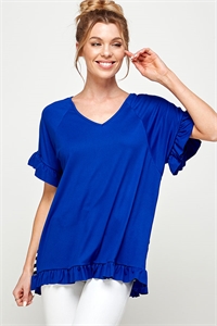 S38-1-1-MF-MT2549-RYLBL - STRIPED CONTRAST RUFFLE TIERED KNIT TOP- ROYAL BLUE 2-2-2