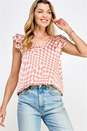 S38-1-1-MF-MT2576-3-MVBLS - V NECKLINE LAYERED RUFFLE SHORT SLEEVE SATIN EFFECT CONTRAST- MAUVE BLUSH 2-2-2-2