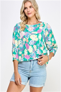 S38-1-1-MF-MT2583-1-JDMLT - RELAX FIT 3/4 DOLMAN SLEEVE WOVEN FLORAL TOP-  2-2-2-2