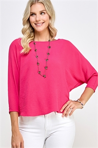 S38-1-1-MF-MT2583-FCH - RELAX FIT 3/4 DOLMAN SLEEVE WOVEN SOLID TOP- FUCHSIA 2-2-2-2