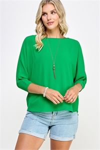 S38-1-1-MF-MT2583-GN - RELAX FIT 3/4 DOLMAN SLEEVE WOVEN SOLID TOP- GREEN 2-2-2-2