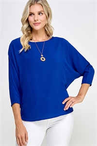 S38-1-1-MF-MT2583-RYLBL - RELAX FIT 3/4 DOLMAN SLEEVE WOVEN SOLID TOP- ROYAL BLUE 2-2-2-2