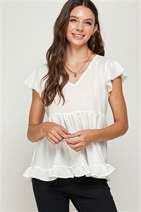 S38-1-1-MF-WT2458-IV - FRILL SLEEVE TIERED BABYDOLL BLOUSE- IVORY 2-2-2