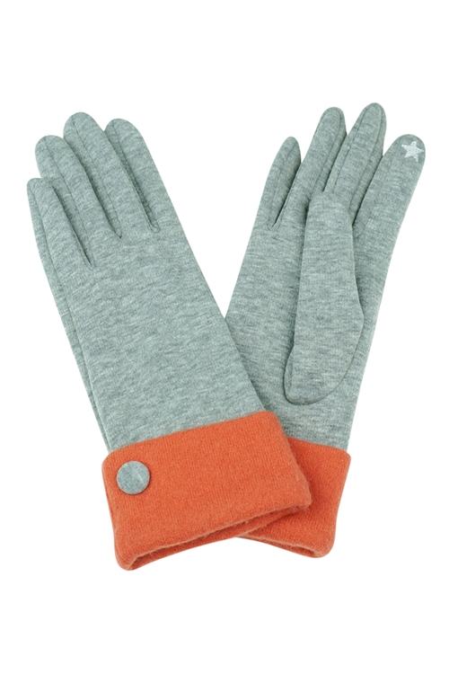 S17-6-1-MG0005GR -  GLOVES SMART TOUCH TWO TONE W/BUTTON ONE SIZE - GRAY/6PCS