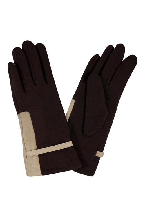 S17-1-3-MG0008BR - GLOVES SMART TOUCH STRAP TWO TONE ONE SIZE - BROWN/6PCS