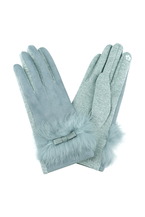 S22-6-1-MG0009GR - REAL FUR W/BOW GLOVES SMART TOUCH - GREEN/6PCS