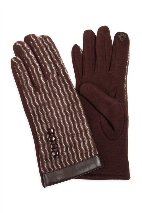 S17-1-3-MG0014BR - PU TRIM WAVE PATTERN GLOVES SMART TOUCH - BROWN/6PCS