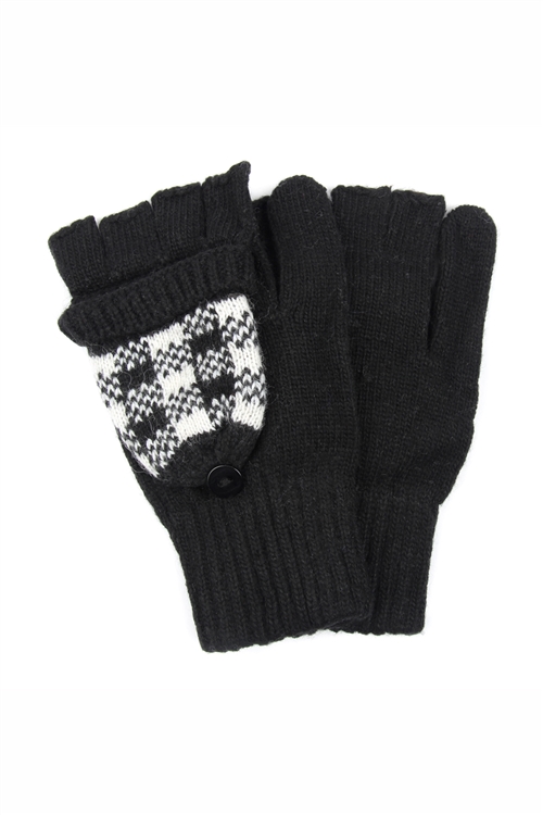 S29-5-4-MG0026BK-1 - BUFFALO PLAID CONVERTIBLE GLOVES-BLACK/1PC