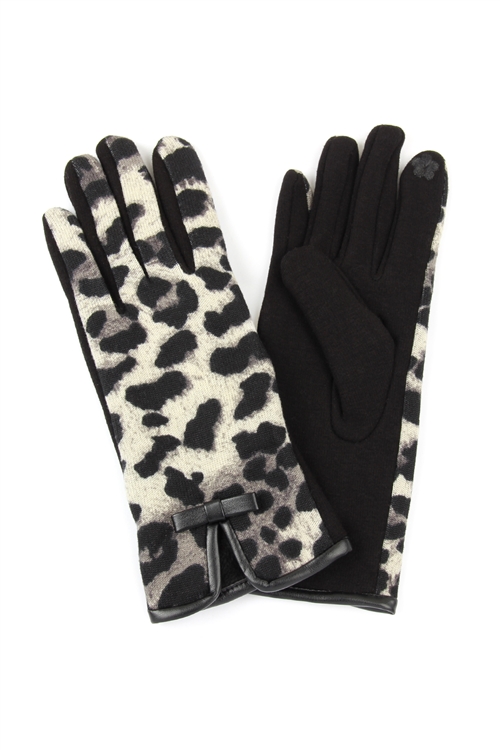 S21-2-3-MG0030BK - LEOPARD RIBBON SMART TOUCH GLOVES - BLACK/6PCS