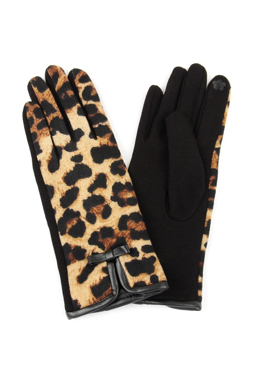 S21-2-3-MG0030TP - LEOPARD RIBBON SMART TOUCH GLOVES - TAUPE/6PCS