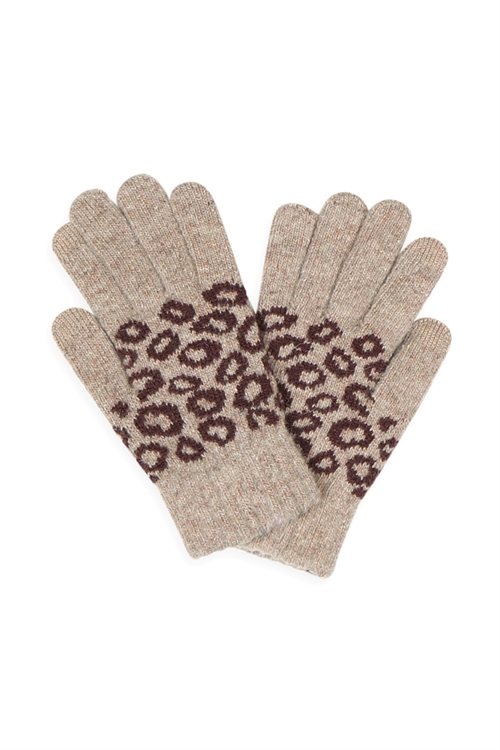 S23-7-2-MG0039BE - LEOPARD KNIT SMART TOUCH GLOVES-BEIGE/6PCS