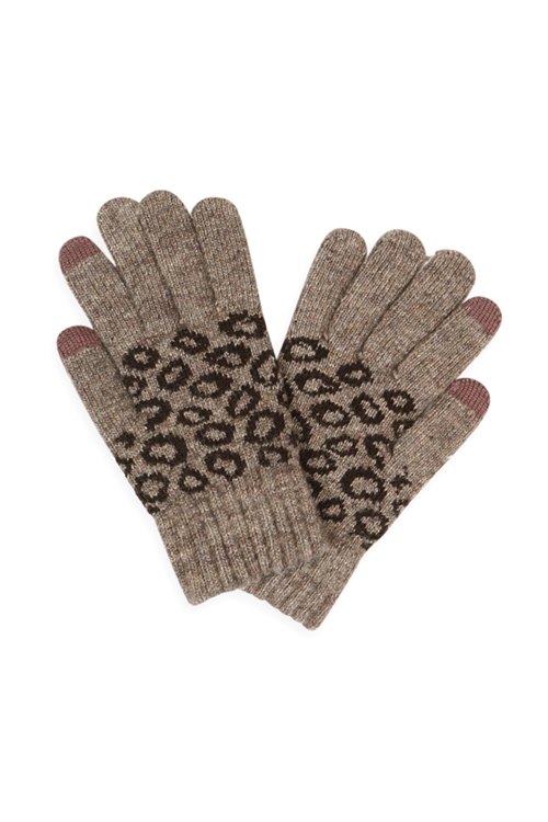 S30-1-1-MG0039BR-LEOPARD KNIT SMART TOUCH GLOVES-BROWN/6PCS