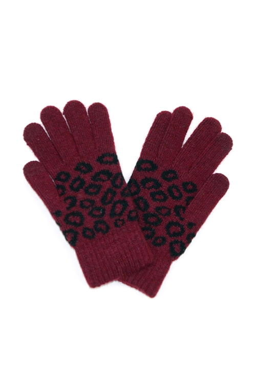 S2-6-2-MG0039BU - LEOPARD KNIT SMART TOUCH GLOVES-BURGUNDY/6PCS