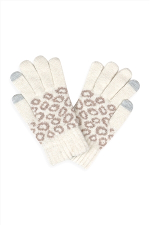 S23-7-2-MG0039IV-1 - LEOPARD KNIT SMART TOUCH GLOVES-IVORY/1PC