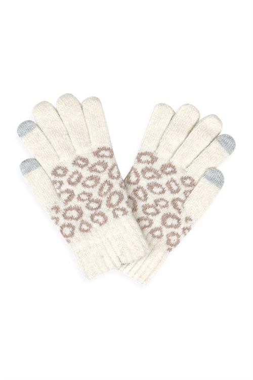 S23-7-2-MG0039IV-LEOPARD KNIT SMART TOUCH GLOVES-IVORY/6PCS