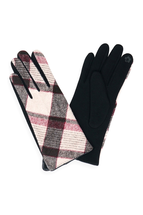 S23-6-2-MG0043PK-PLAID SMART TOUCH GLOVES-PINK/6PCS