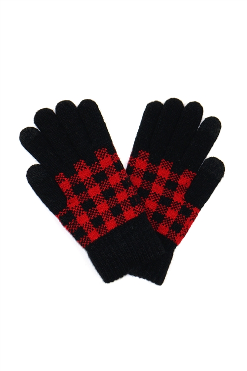 S2-6-3-MG0044RD - BUFFALO PLAID KNIT GLOVES SMART TOUCH - RED /6PCS