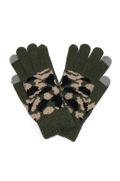 S30-1-1-MG0045OV - CAMO KNIT GLOVES SMART TOUCH OLIVE /6PCS