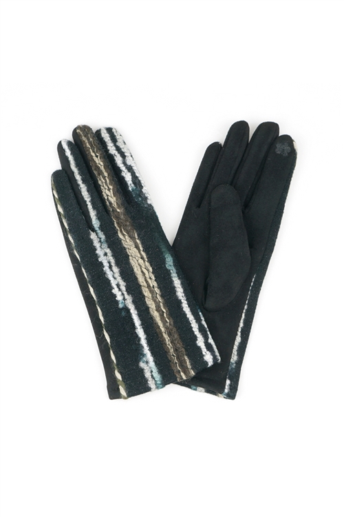 S29-1-2-MG0049BK - EMBROIDERED LINE GLOVES SMART TOUCH BLACK /6PCS (NOW $4.00 ONLY!)