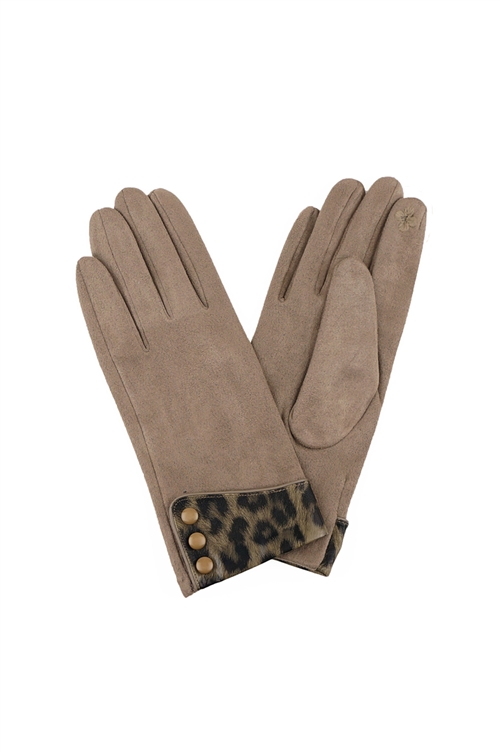 S26-5-4-MG0050TP - LEOPARD PRINT CUFF GLOVES SMART TOUCH TAUPE /6PCS