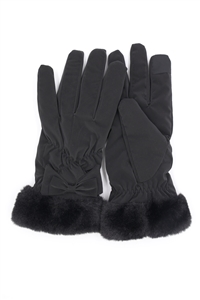 S30-1-1-MG0076 - BOW AND FAUX FUR CUFF FLEECE SMART TOUCH GLOVES-BLACK/6PCS