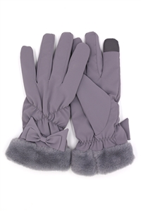 S30-1-1-MG0076 - BOW AND FAUX FUR CUFF FLEECE SMART TOUCH GLOVES-GRAY/6PCS