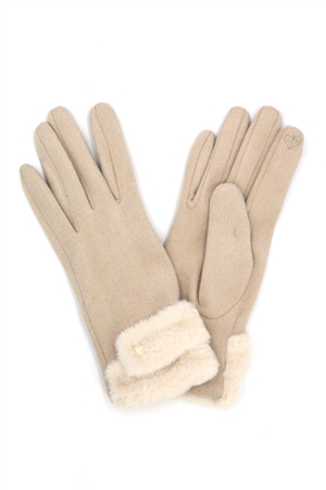 S30-1-1-MG0077 - DOUBLE FAUX FUR CUFF SMART TOUCH GLOVES-IVORY/6PCS