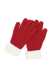 S30-1-1-MG0082 - FAUX FUR CUFF SMART TOUCH KNIT GLOVES-BURGUNDY/6PCS