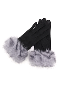 S30-1-1-MG0083 - MIXED COLOR FAUX FUR CUFF SMART TOUCH GLOVES-BLACK/6PCS