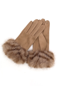 S30-1-1-MG0083 - MIXED COLOR FAUX FUR CUFF SMART TOUCH GLOVES-BROWN/6PCS