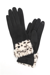 S30-1-1-MG0084 - LEOPARD FAUX FUR CUFF SMART TOUCH GLOVES-BLACK/6PCS