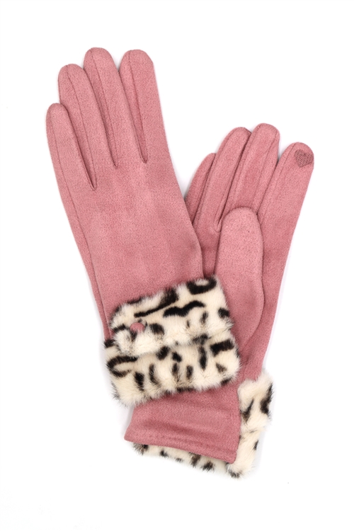 S30-1-1-MG0084 - LEOPARD FAUX FUR CUFF SMART TOUCH GLOVES-PINK/6PCS