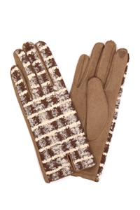 S30-1-1-MG0085 - FUZZY CHECK PLAID SMART TOUCH GLOVES-BROWN/6PCS