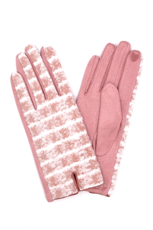 S30-1-1-MG0085 - FUZZY CHECK PLAID SMART TOUCH GLOVES-PINK/6PCS