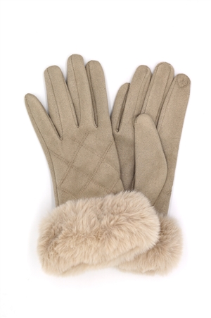 S30-1-1-MG0090 - FLUFFY FAUX FUR SUEDE SMART TOUCH GLOVES-IVORY/6PCS