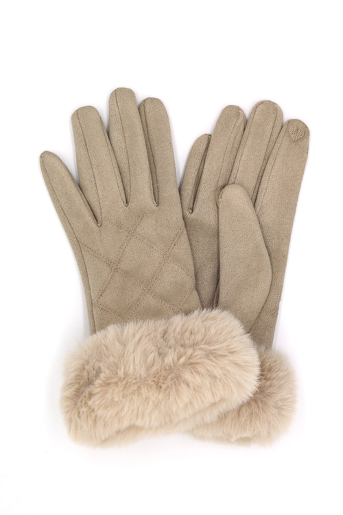 S30-1-1-MG0090 - FLUFFY FAUX FUR SUEDE SMART TOUCH GLOVES-IVORY/6PCS