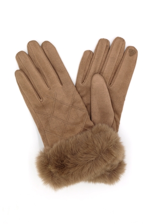 S30-1-1-MG0090 - FLUFFY FAUX FUR SUEDE SMART TOUCH GLOVES-TAUPE/6PCS