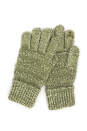 S30-1-1-MG0091 - FUZZY CABLE KNIT SMART TOUCH GLOVES-OLIVE/6PCS