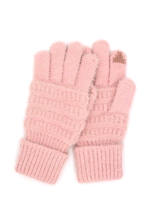 S30-1-1-MG0091 - FUZZY CABLE KNIT SMART TOUCH GLOVES-PINK/6PCS